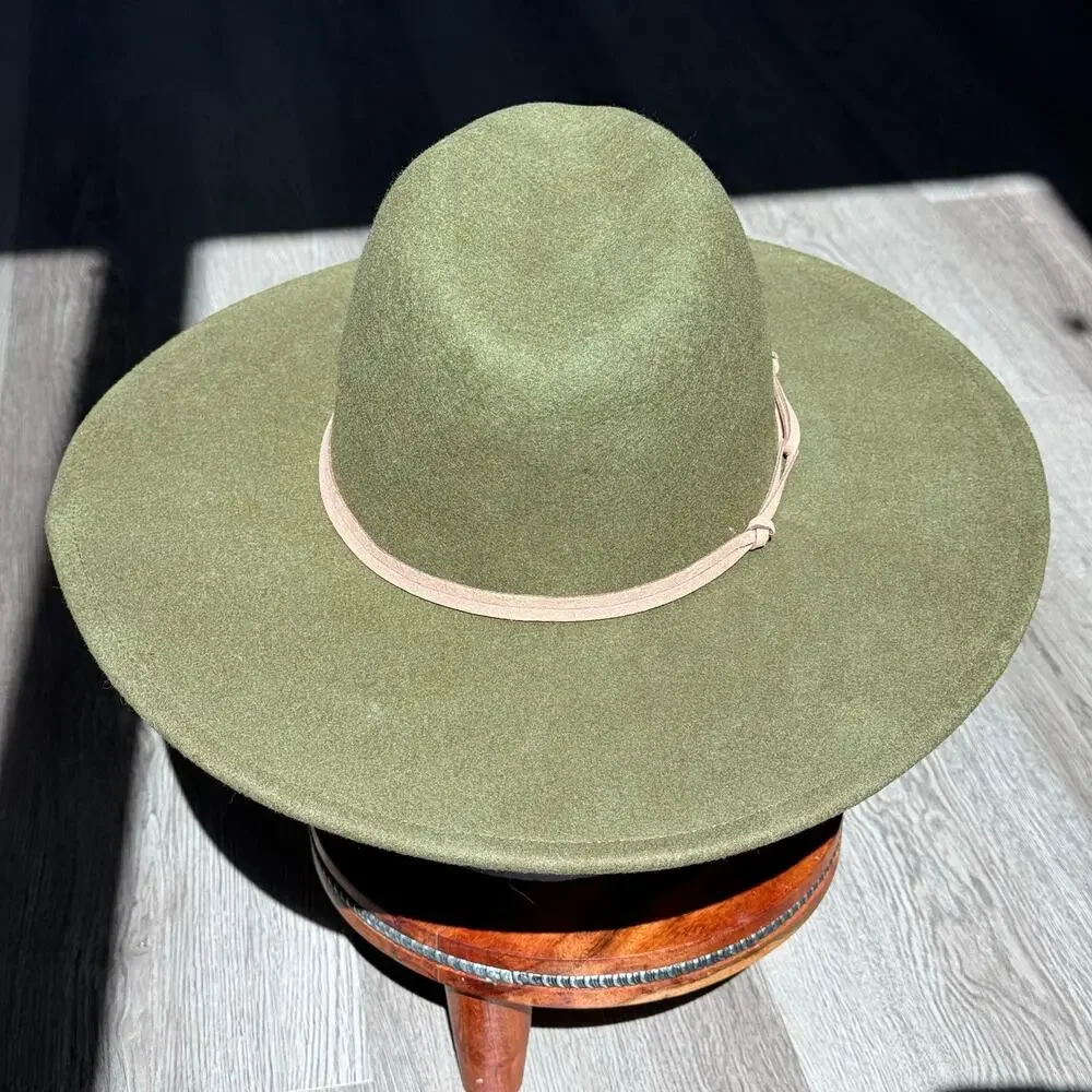 Universal Thread 100% Wool Rancher Hat Olive Green Wide Brim Fedora Western M